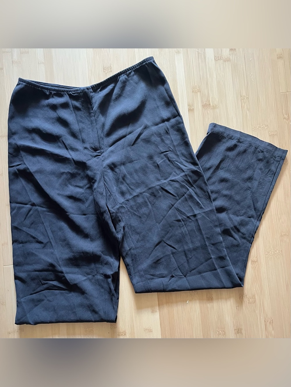 Eileen fisher 100% silk Black Wide-Leg Trousers minimal Simple Pant 90s XS brown